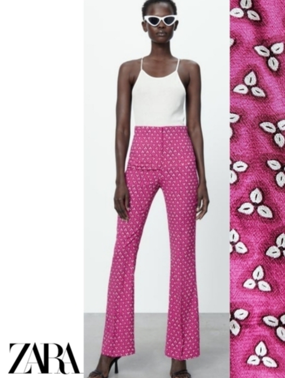 Zara Flared Print Pants -Pink & White - Lightweight -Size Small - Spring/Summer